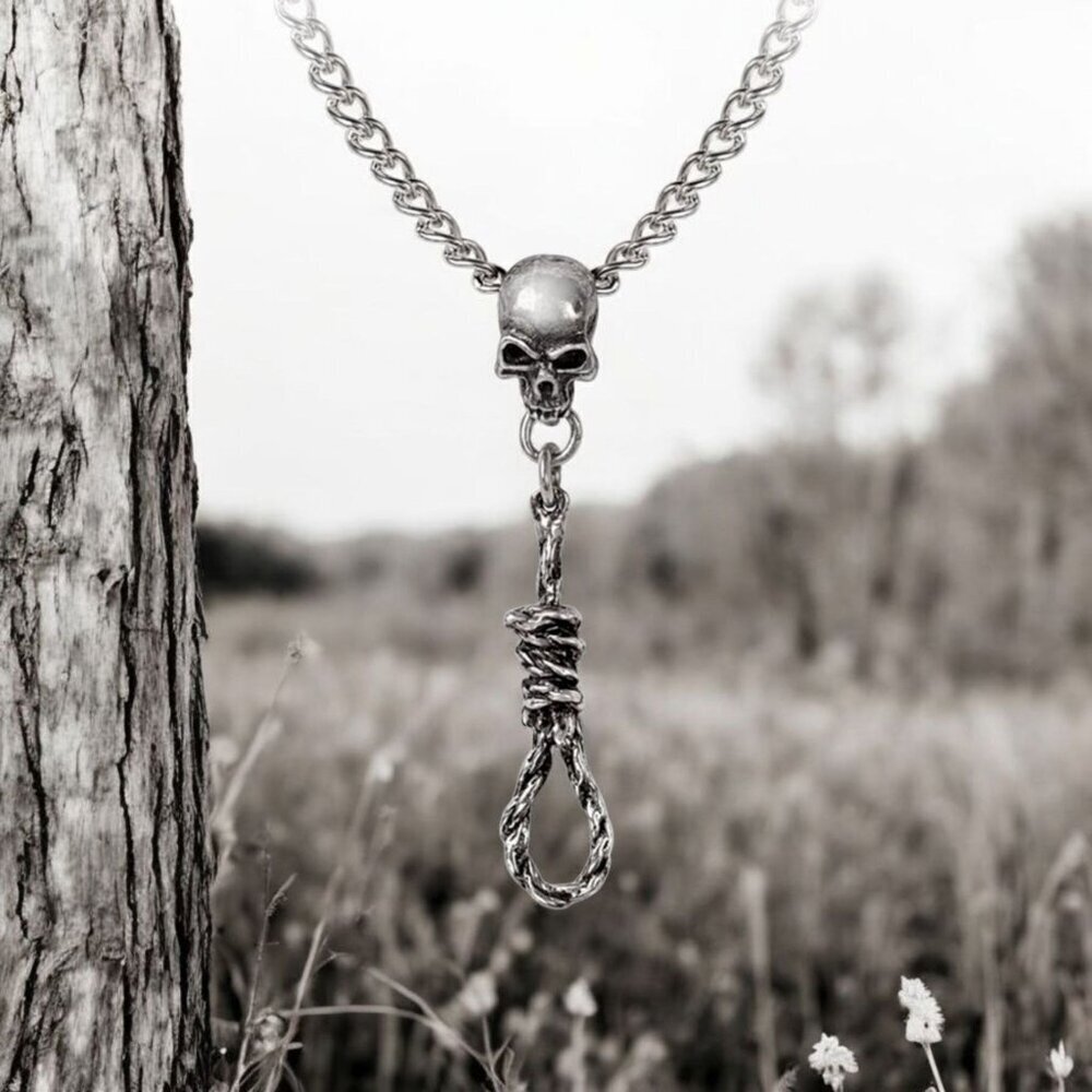 Alchemy Gothic ✦ Skull Noose Necklace ✦ Antiqued Pewter Pendant on 18" Chain NWT - Picture 3 of 4